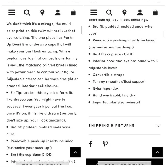 TORRID Mirage print skirted peplum one piece bathing suit, 1X. - Picture 6 of 8